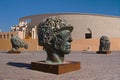 GandhiÃ¢â¬â¢s Three Monkeys, art installation, in Katara, Doha Qatar. Royalty Free Stock Photo